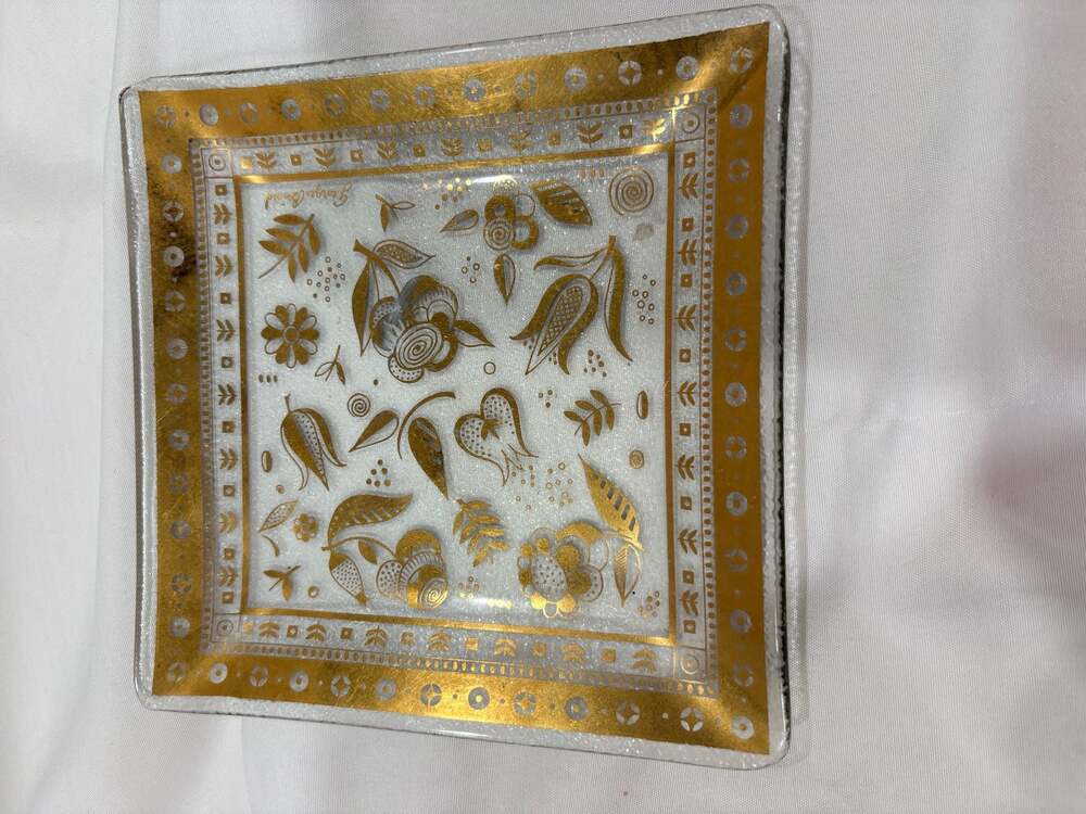 Vintage Mid-Century Modern Georges Briard Persian Garden Bent Glass Trinket Dish